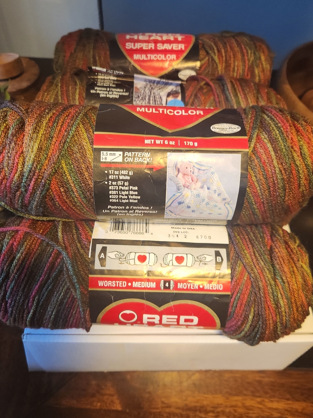 Red Heart 6 0z Super Saver Multicolor Skeen Lot Of 5. Dye#0413 Farmland